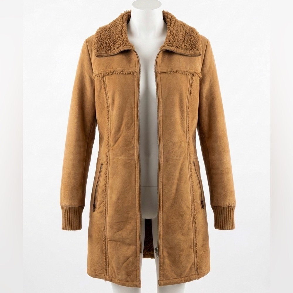 Vintage Cherry LA Women's Tan Genuine Leather Suede Teddy Jacket 80s 90s Y2K